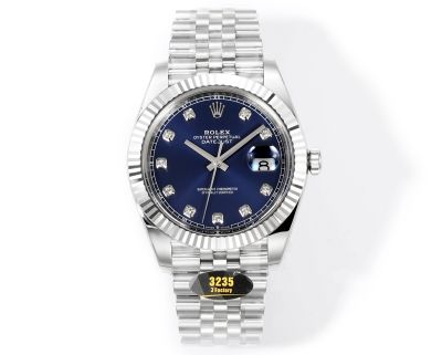 Rolex Datejust 3235 Movement 41mm 904L Steel Fluted Bezel Dark Blue Face Jubilee Band Watch